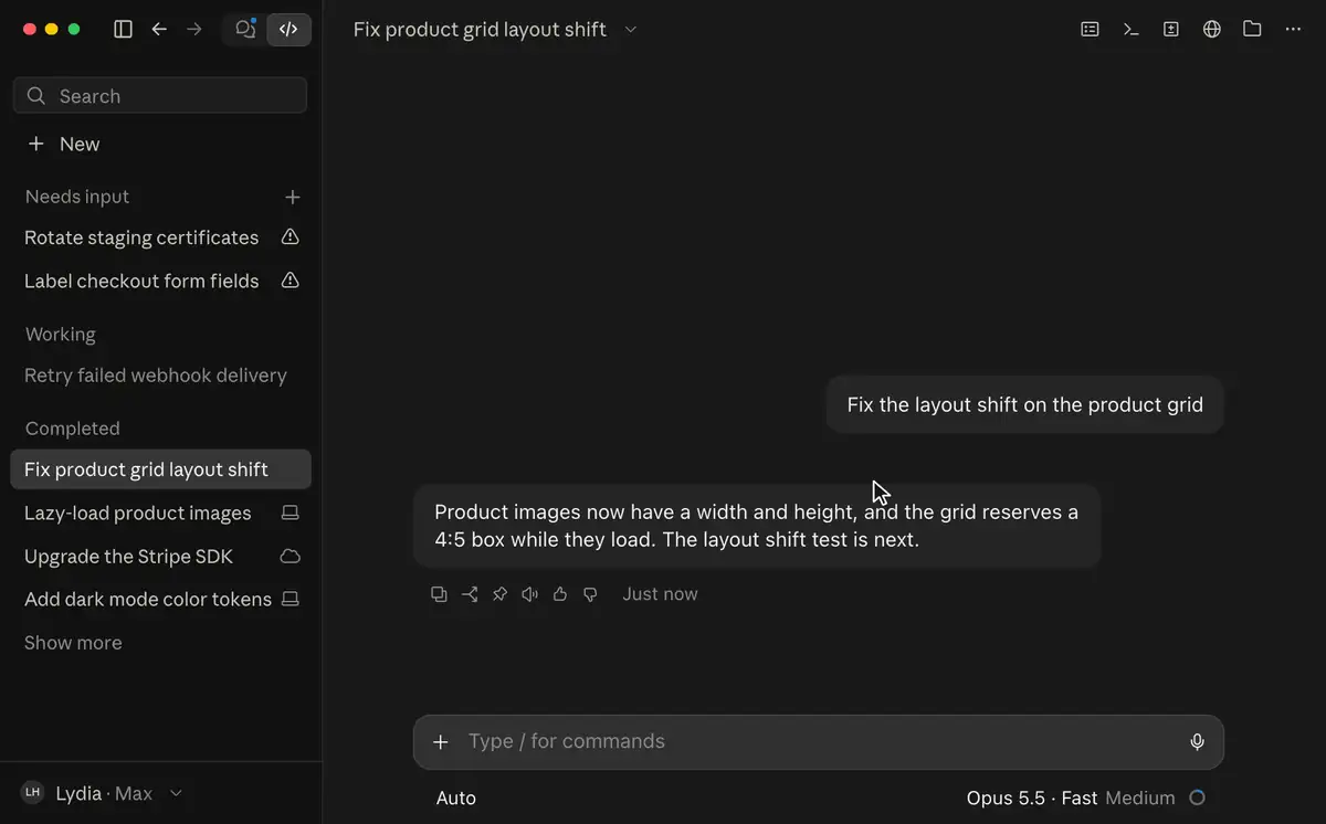 Claude Code Desktop-App: Über das Sitzungsmenü wird die Sitzung in die Cloud verschoben, der Dialog listet vier nicht committete Änderungen und zwei nicht gepushte Commits, danach erscheint die Sitzung mit Cloud-Symbol unter Working